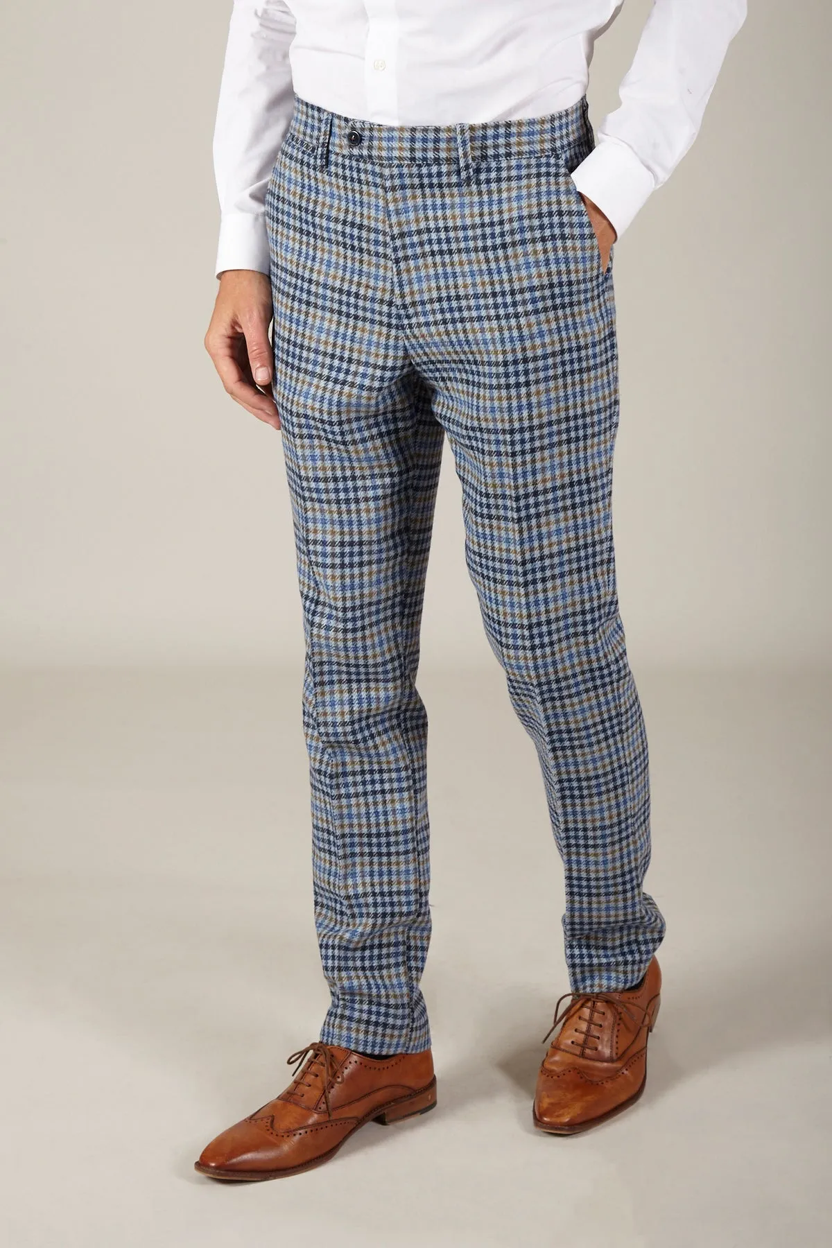 WATSON - Blue Tan Tweed Check Trousers