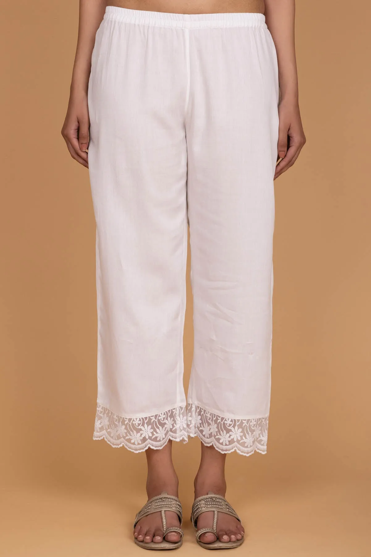 White Jam Satin Lace Trousers