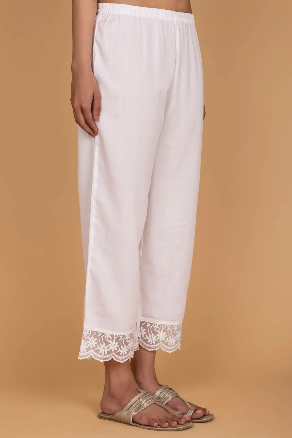 White Jam Satin Lace Trousers