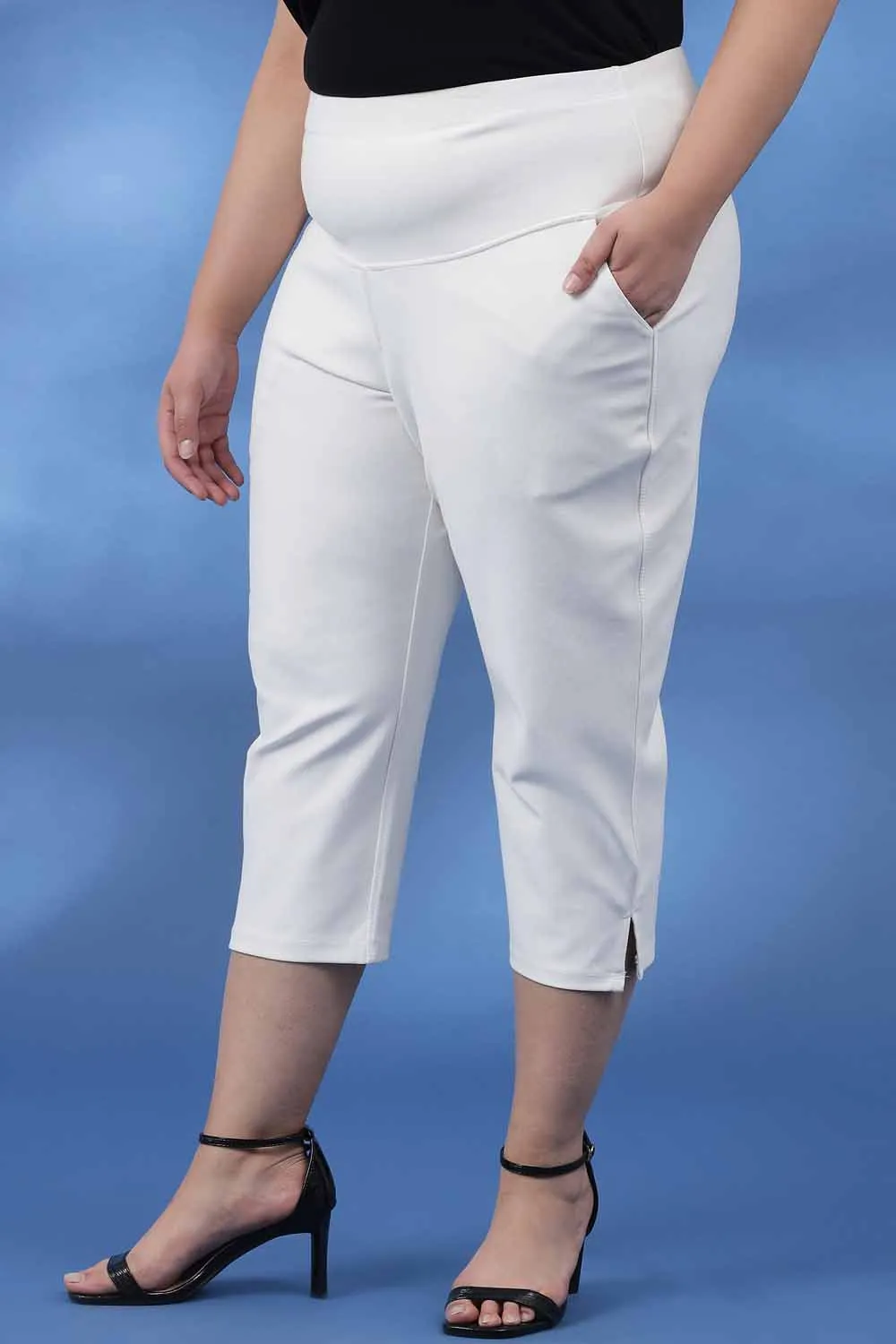 White Tummy Tucker Crop Pants