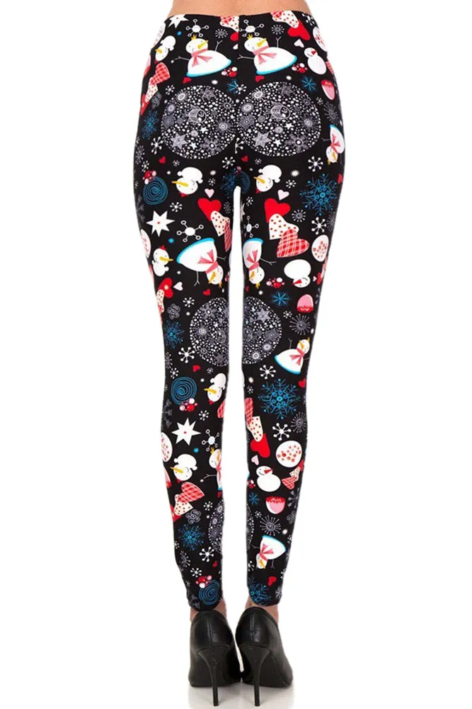 Women's 3X 5X Christmas Snowman Flake Pattern Print Leggings