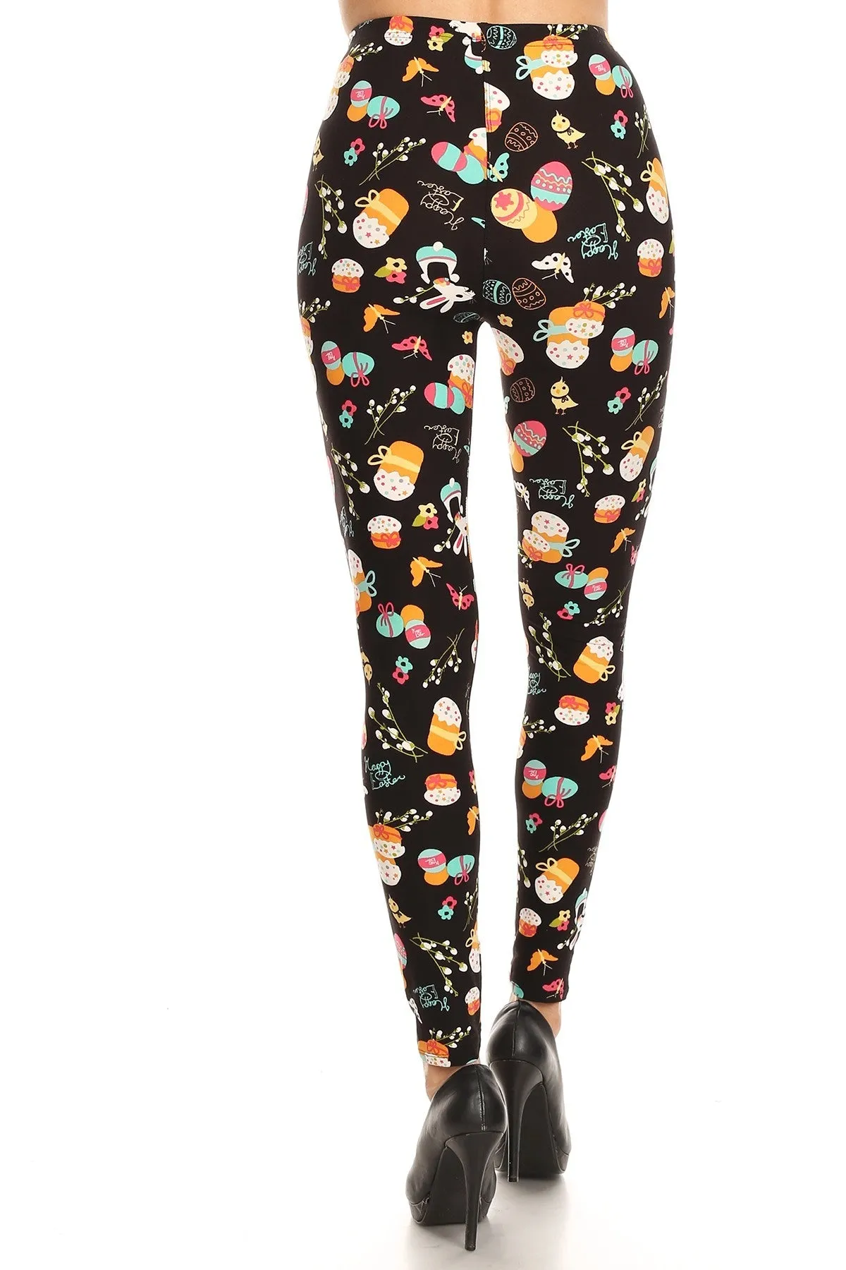 Women's 3X 5X Easter Egg Rabbits Butterfly Pattern Print Leggings