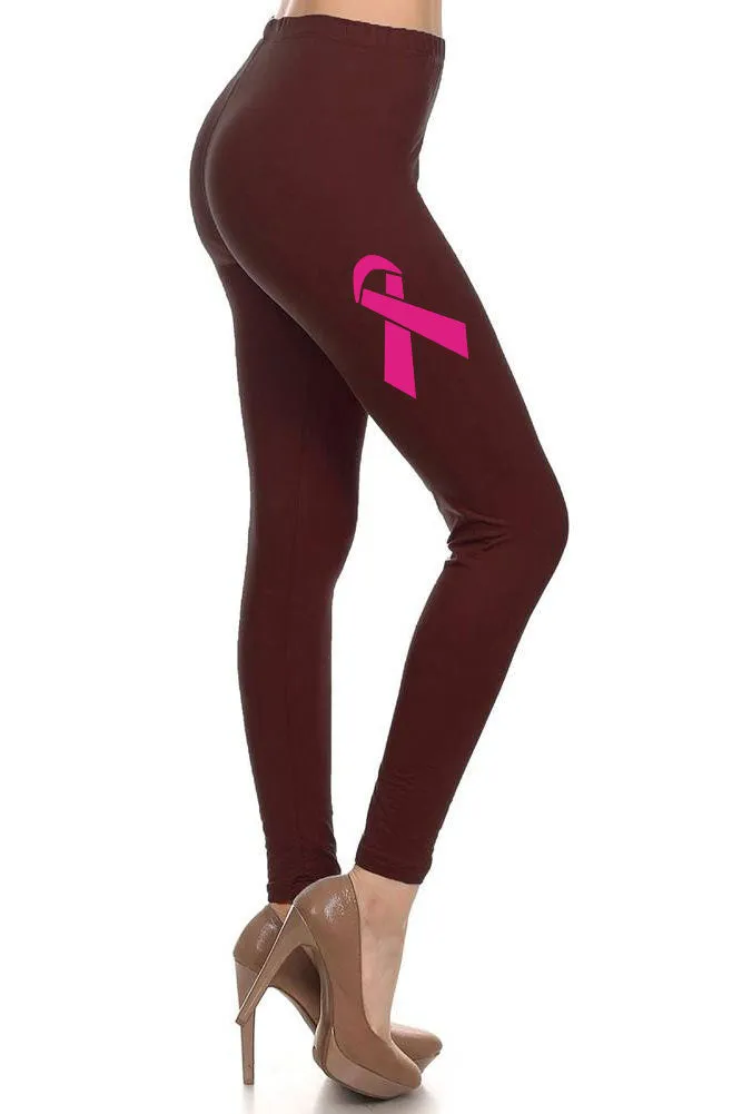 Women's Breast Cancer Awareness Ribbon Printed Leggings for Regular Plus 3X5X