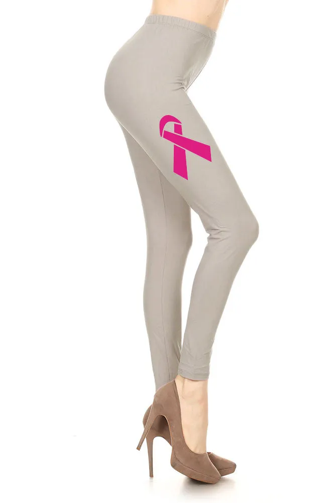 Women's Breast Cancer Awareness Ribbon Printed Leggings for Regular Plus 3X5X