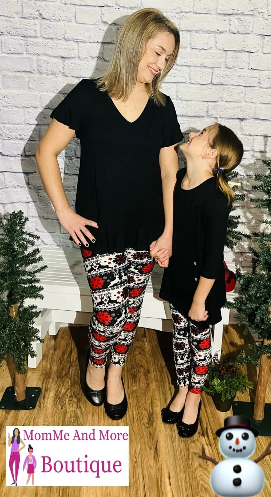 Womens Christmas Reindeer Snowflake Leggings, Soft Yoga Pants, Size 0-18, White/Red/Black