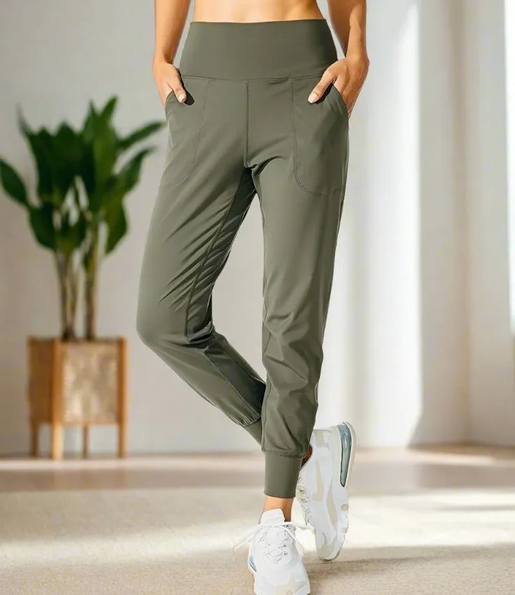 Womens Olive Green Jogger Pants, Pocket Dress Joggers, Sizes S/M/L/XL, Yoga Waist