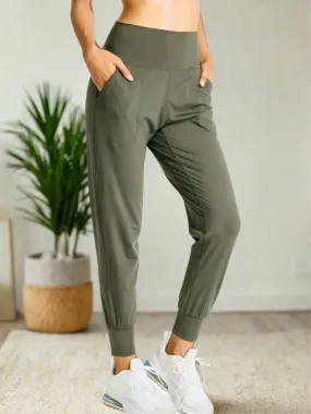 Womens Olive Green Jogger Pants, Pocket Dress Joggers, Sizes S/M/L/XL, Yoga Waist