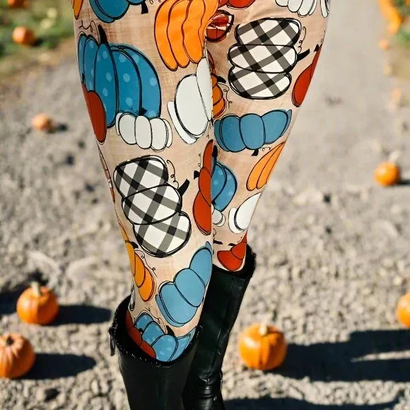 Womens Plaid Pumpkin Leggings, Soft Yoga Pants, Sizes 0-22, Yoga Waist, Exclusive Leggings