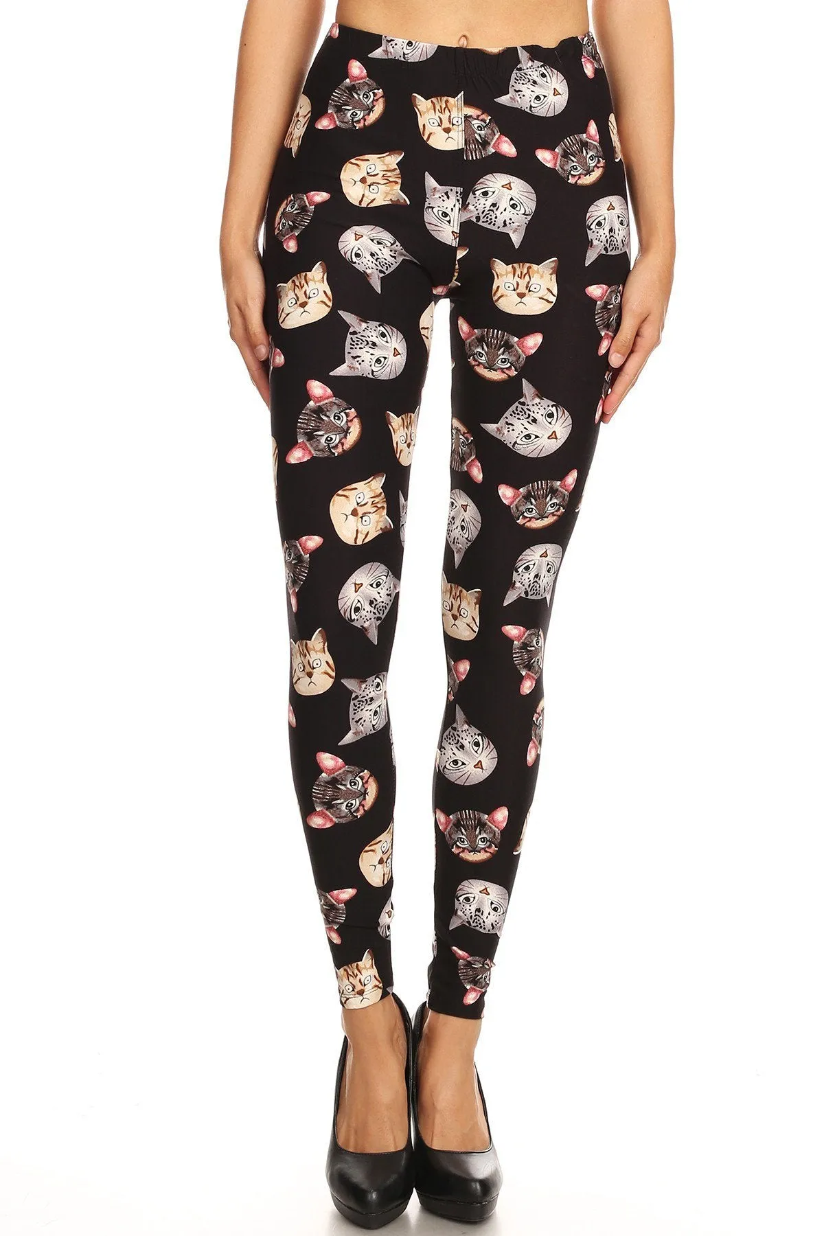 Women's Plus Allove Cat Faces Pattern Printed Leggings