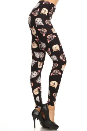 Women's Plus Allove Cat Faces Pattern Printed Leggings