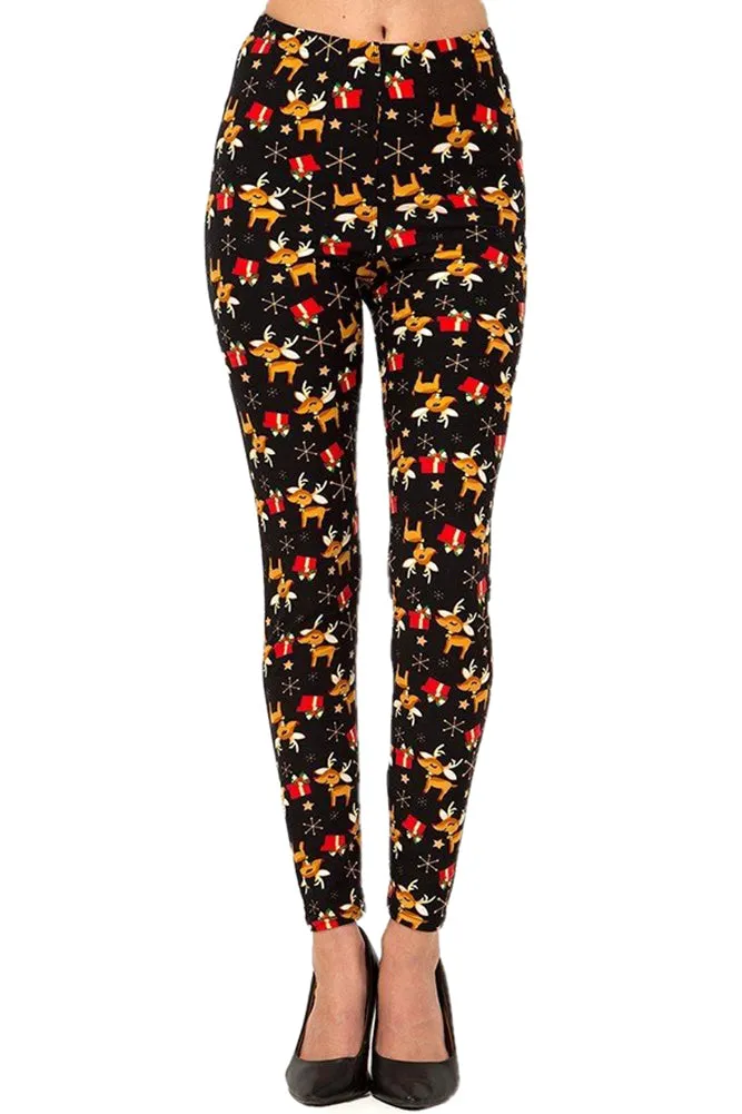 Women's Plus Christmas Cute Reindeer Snowflake Pattern Printed Leggings