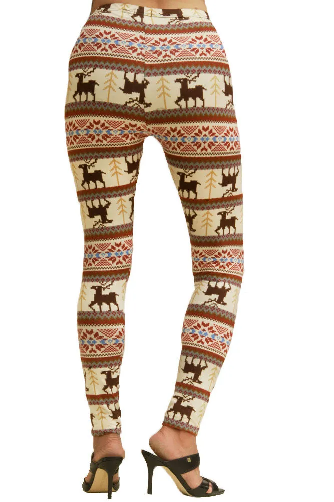 Women's Plus Colorful Holiday Reindeer Diamond Design Printed Leggings