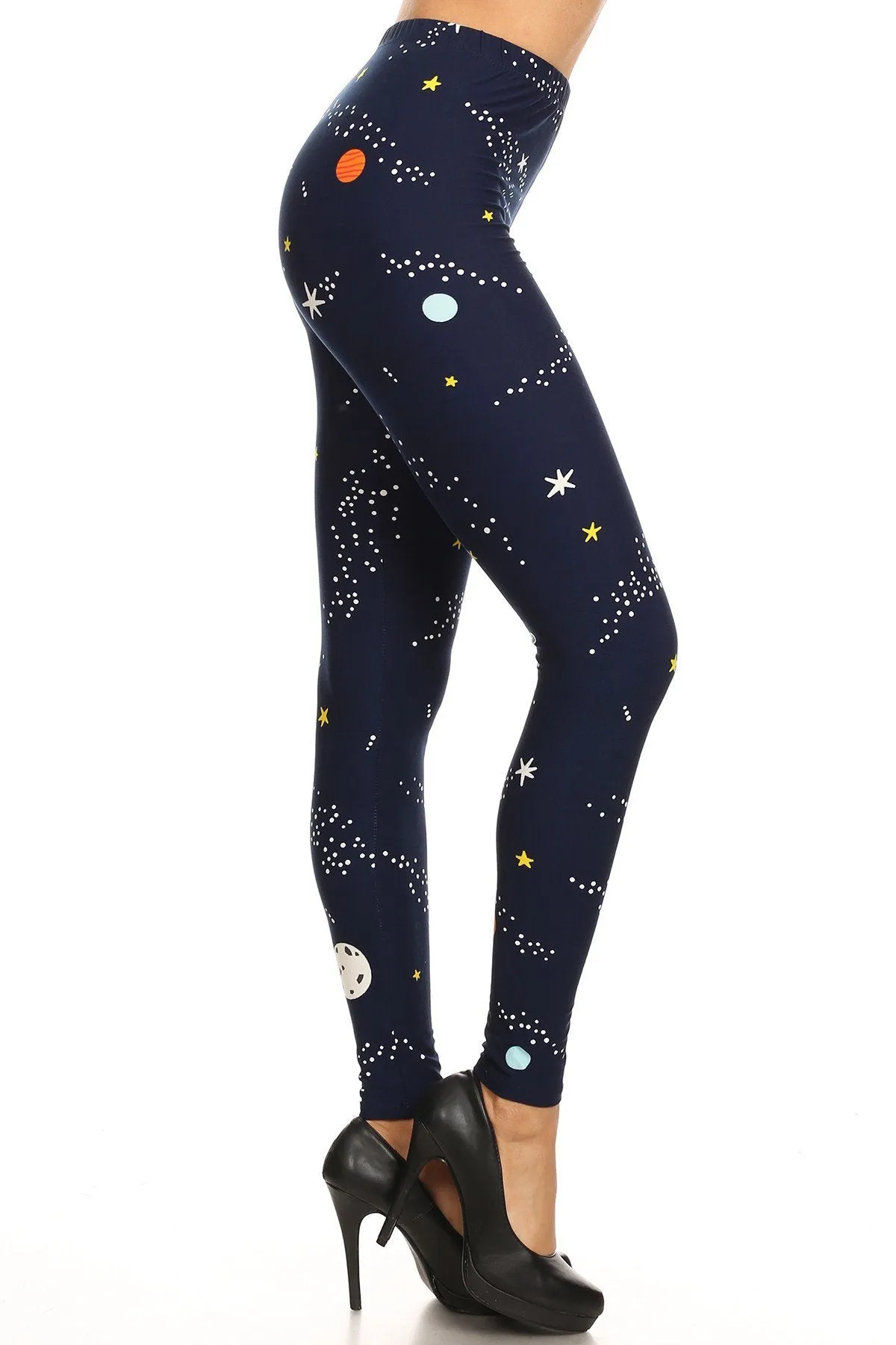 Women's Plus Colorful Planet Space Pattern Printed Leggings