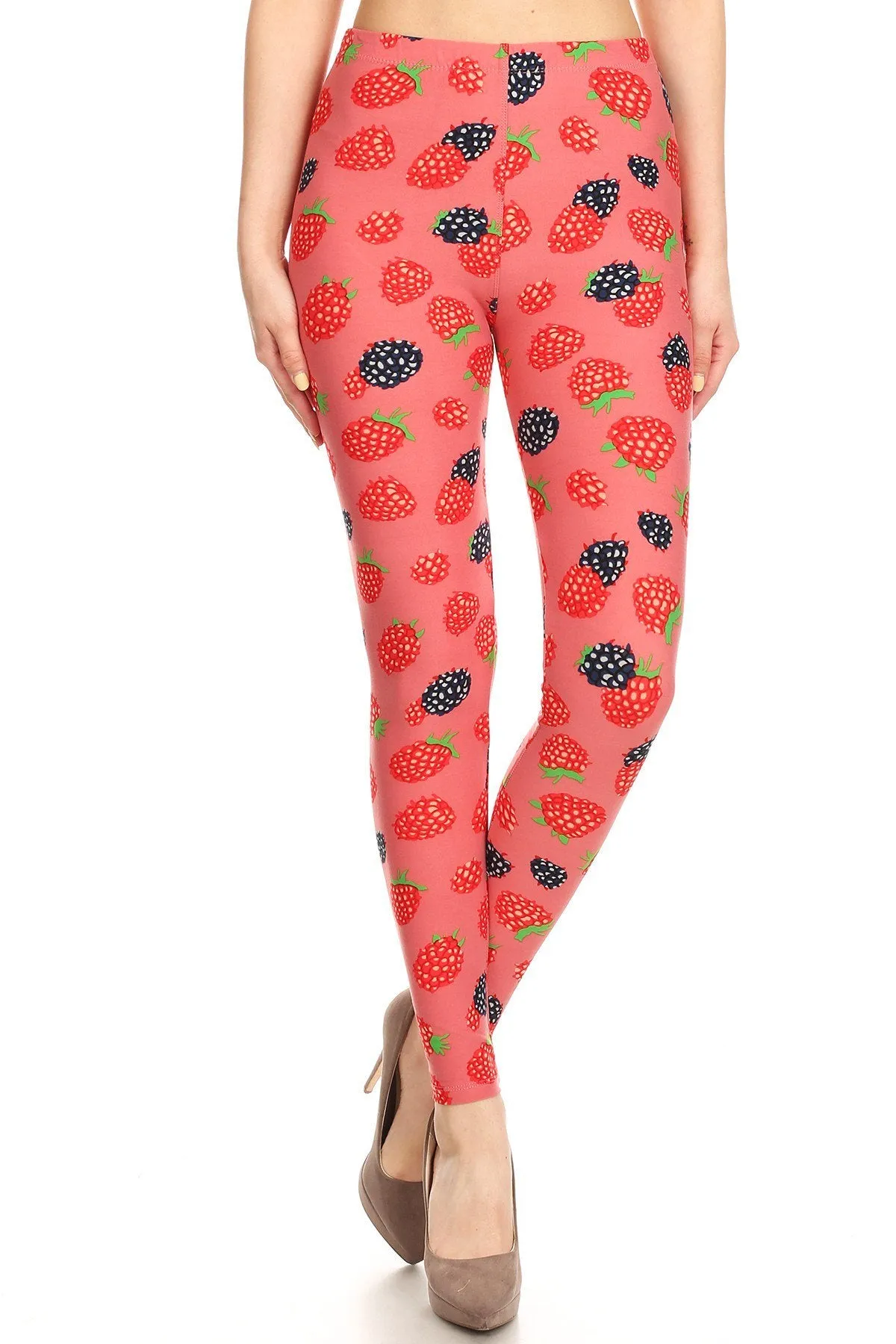 Women's Plus Raspberry Blueberry Pattern Printed Leggings