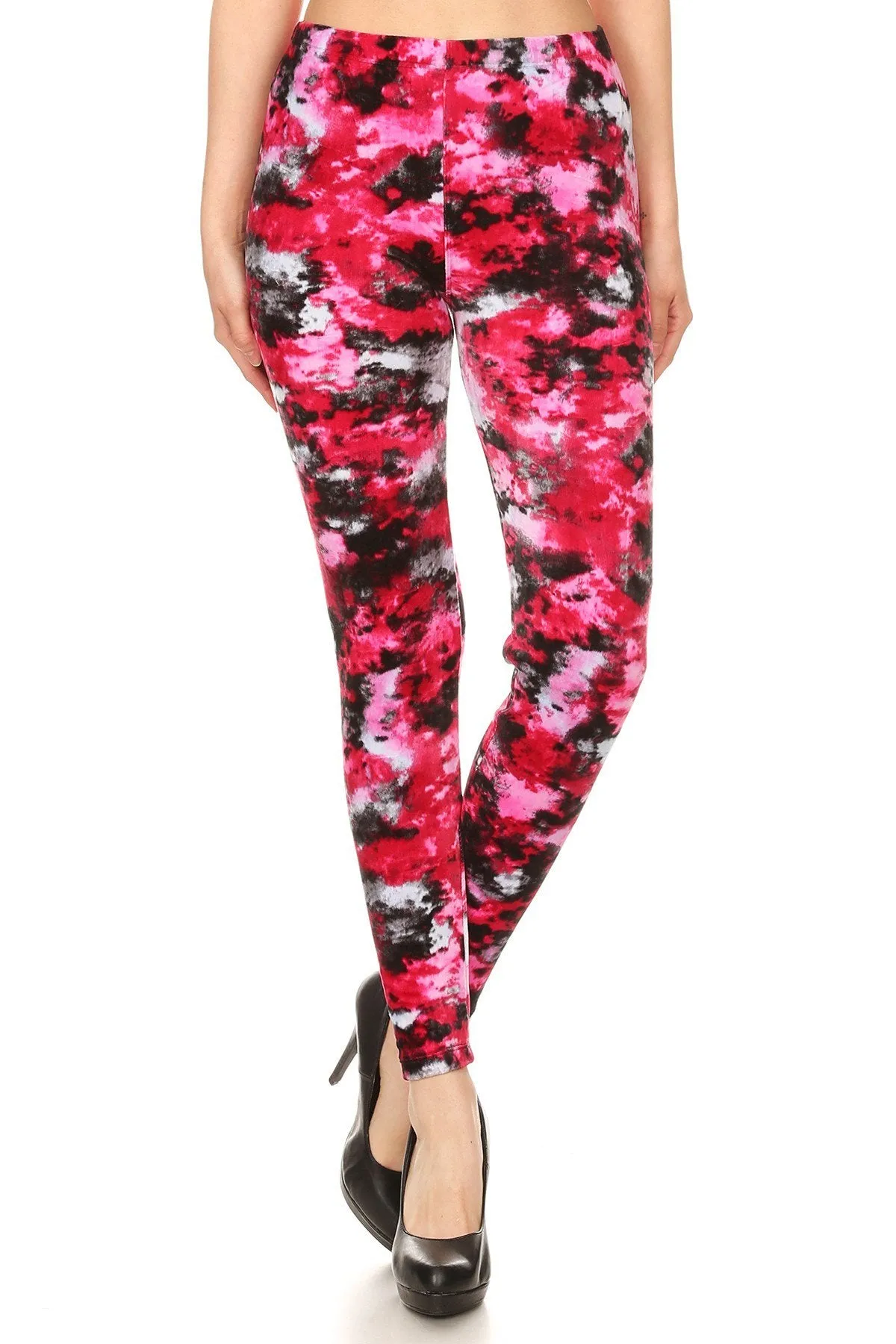 Women's Plus Tie Dye Colorful Flower Pattern Velvet High Waisted Leggings