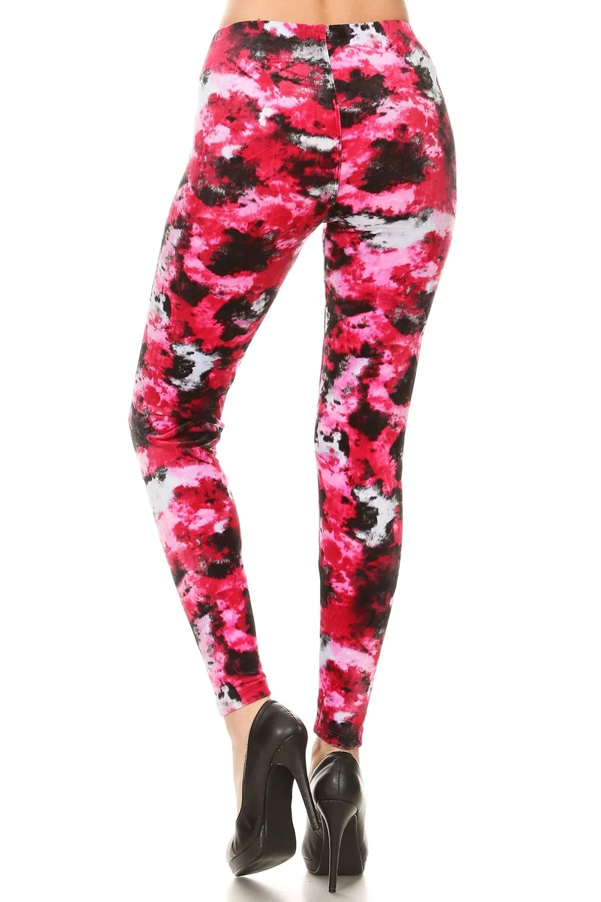 Women's Plus Tie Dye Colorful Flower Pattern Velvet High Waisted Leggings