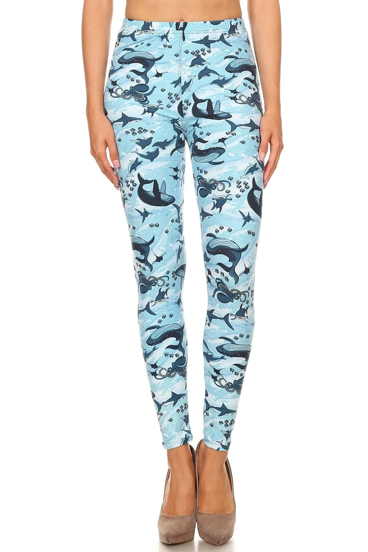 Women's Plus Whale Shark Octopus Pattern Printed Leggings