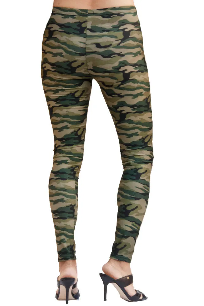 Women's Regular Brushed Camo Green Printed Leggings