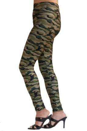 Women's Regular Brushed Camo Green Printed Leggings