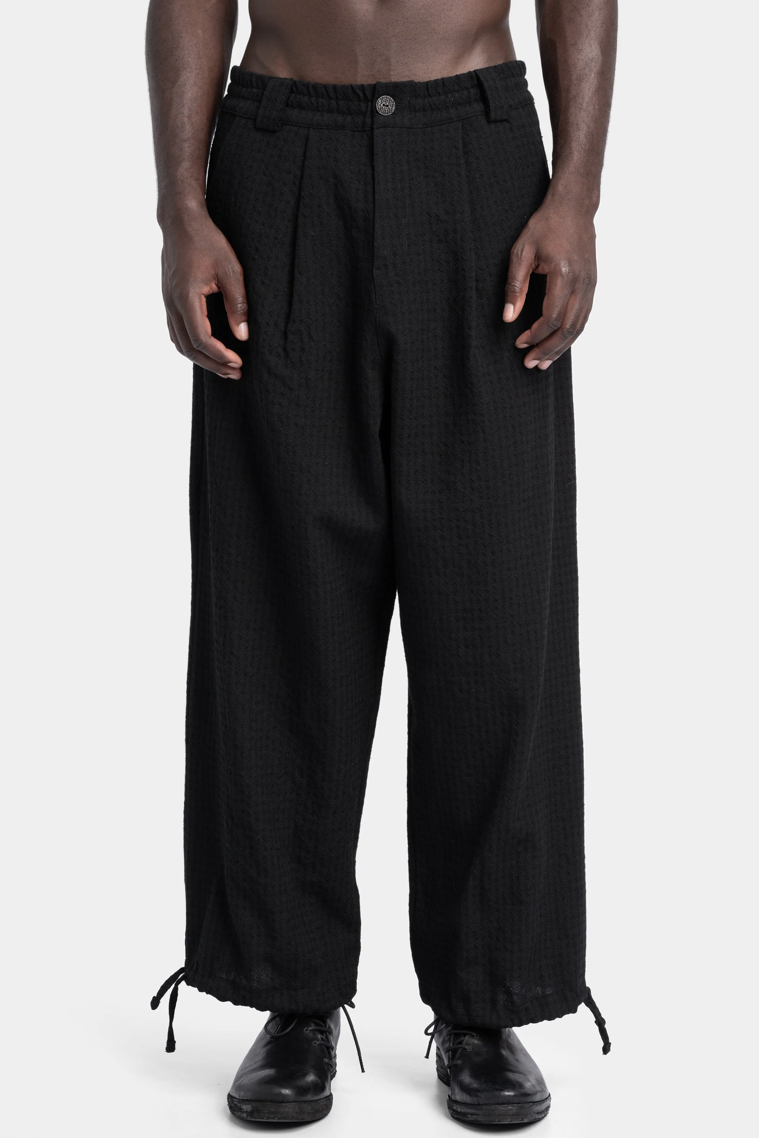 Wool & linen blend oversized pleated pants