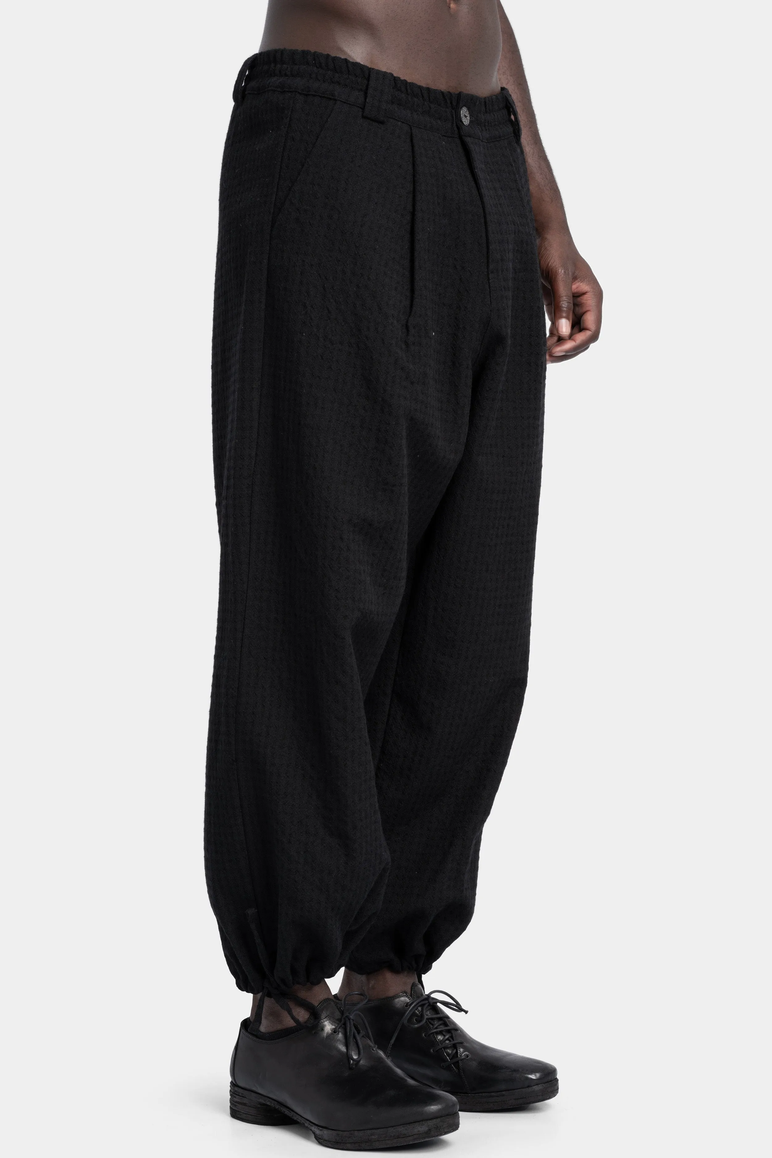 Wool & linen blend oversized pleated pants