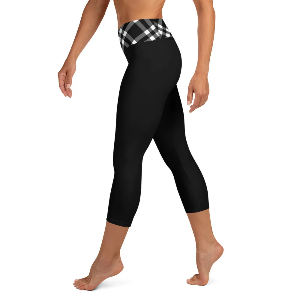 Yoga Capri Leggings Black and White Gingham